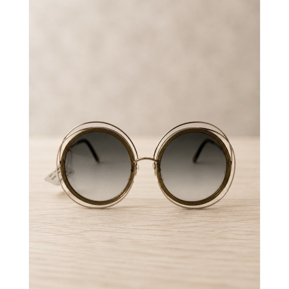 Chloe CE120S Carlina Oversized Round Sunglasses Gold Khaki NWT $420 Retail